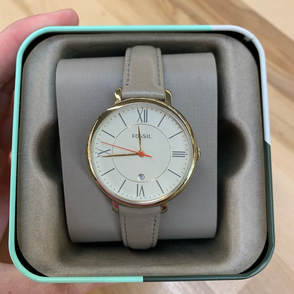 Fossil Gold and Taupe Leather Band Watch